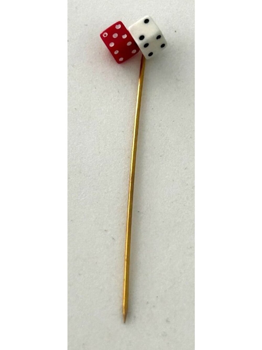 Mens Tie Miniature Dice Gold-Tone Stick Pin Red & White Dice Design